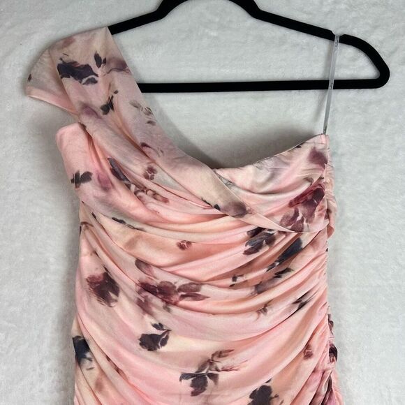 Lulus Jayleen Light Pink Floral Mesh One-Shoulder Midi Dress Size M NWT - Picture 7 of 13